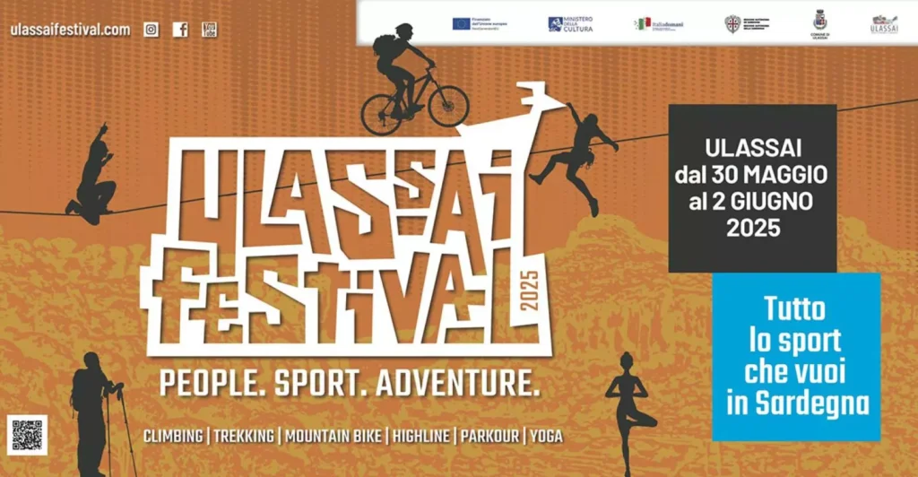 Grafica ufficiale per l'evento Ulassai Festival 2025 “People, Adventure, Sport”
