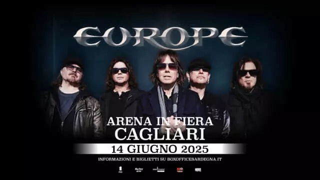 Grafica ufficiale concerto Europe Cagliari – 14 giugno 2025 – Fiera Internazionale