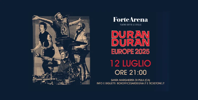 grafica Duran Duran in Sardegna 12 giugno 2025 ore 21:00