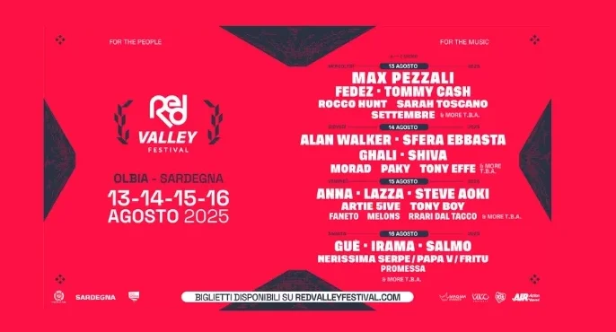 Concerti Red Valley Festival 2025 all'Olbia Arena