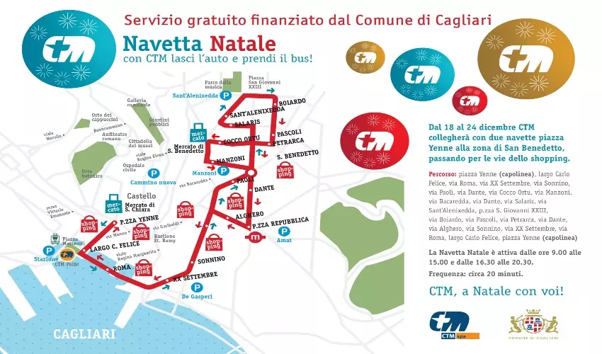 CTM Cagliari - Navette Natale 2025 servizio gratuito dal 18 al 24 dicembre
